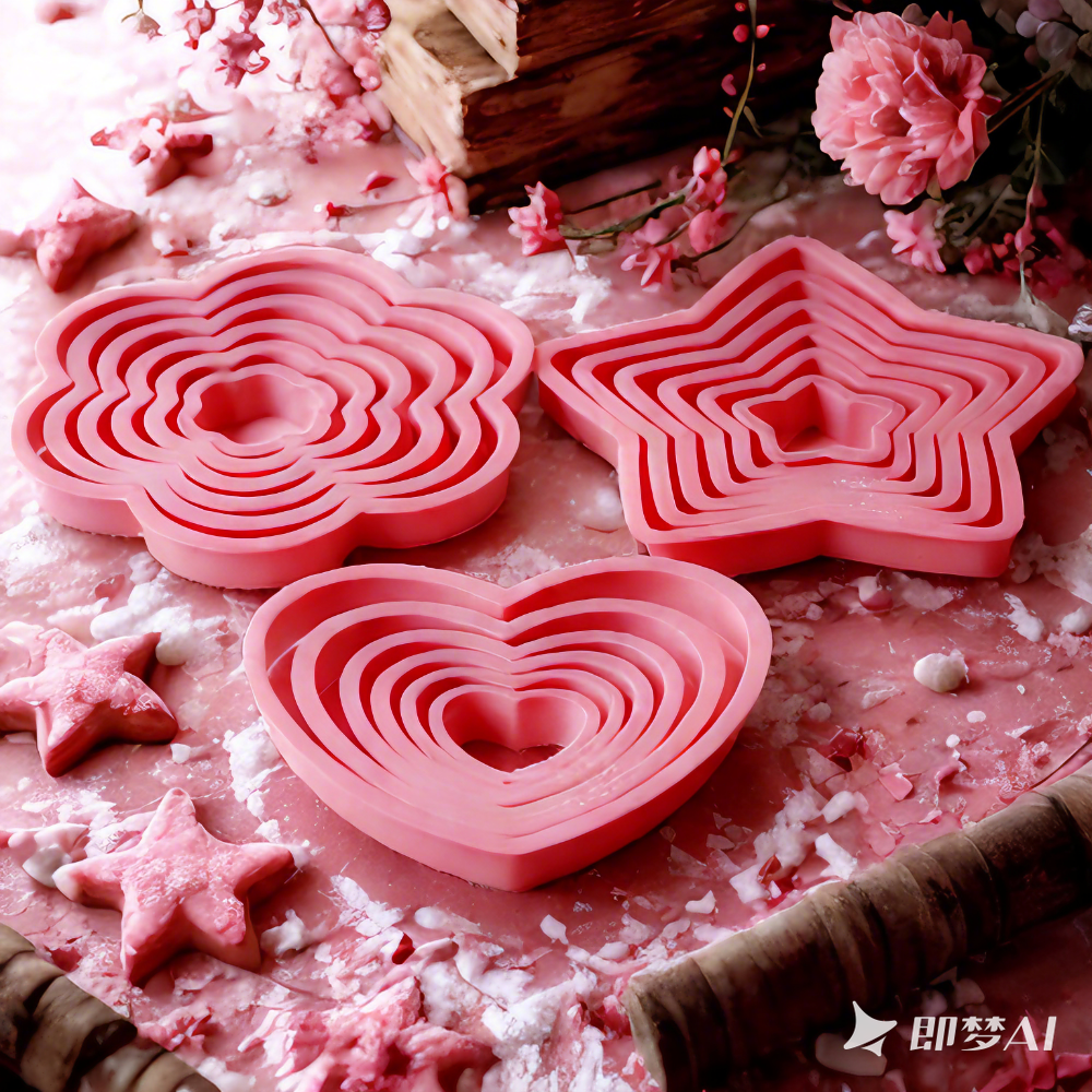 Kitchen Baking Set - 1set/3sets Pink Heart Star Flower Cookie