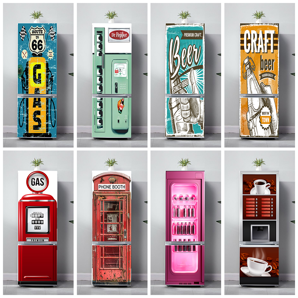 Kitchen Baking Cabinet - Retro Phone Booth Printed Refrigerator Door