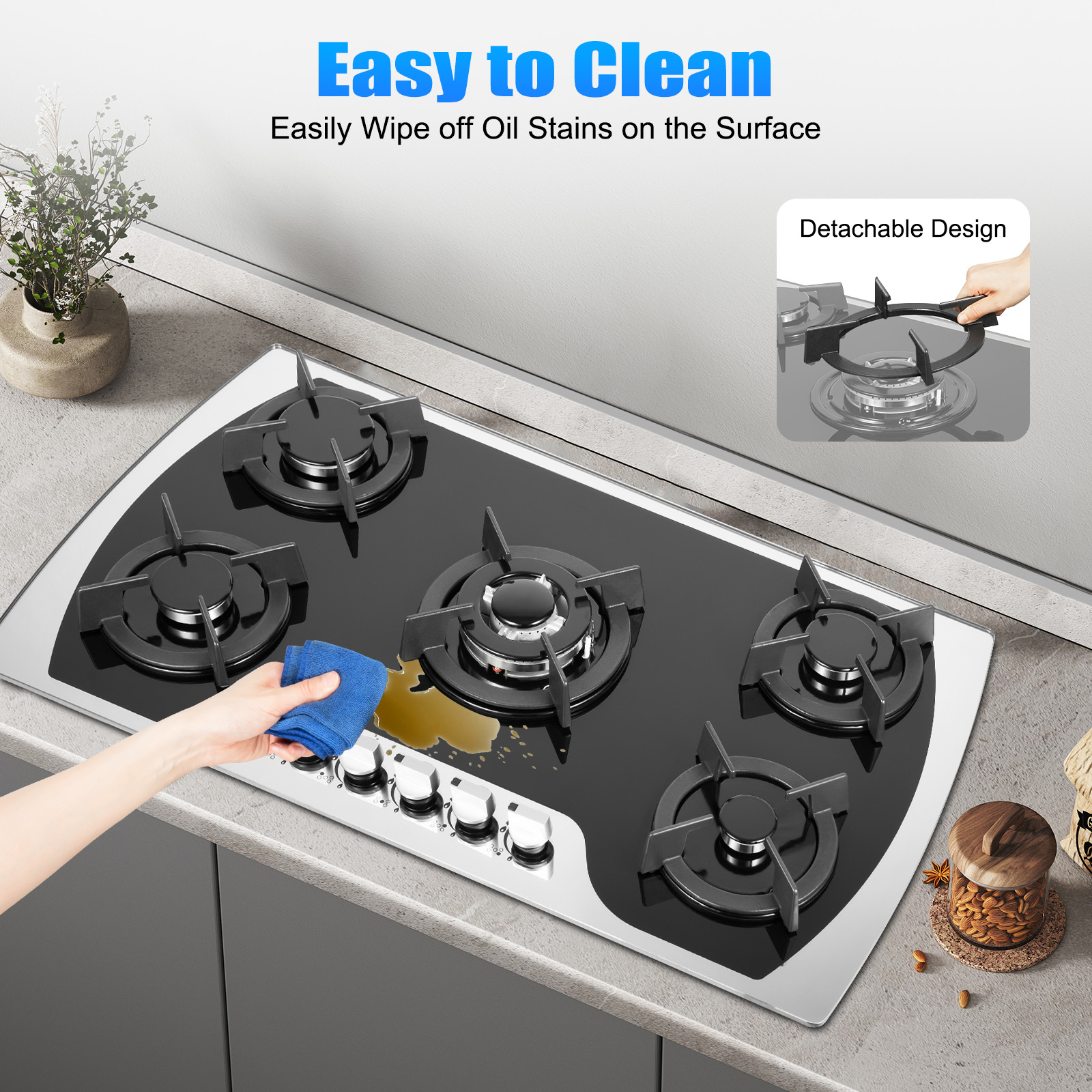 Kitchen Baking Set - 5 Burners Gas Stovetop Gas Stove