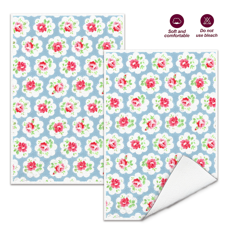 Kitchen And Baking Life - 2Pcs, Blue Background with Pink Flowers