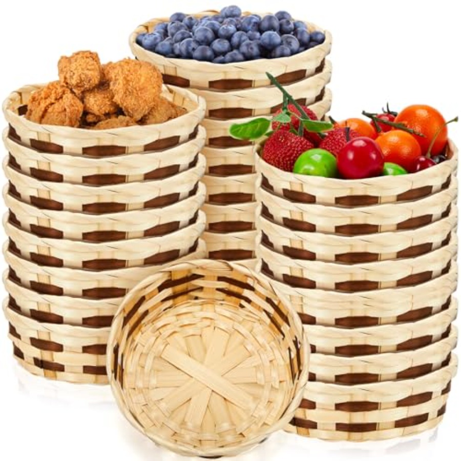Kitchen Baking Gift Basket - Pack Woven Basket Round Bamboo Gift