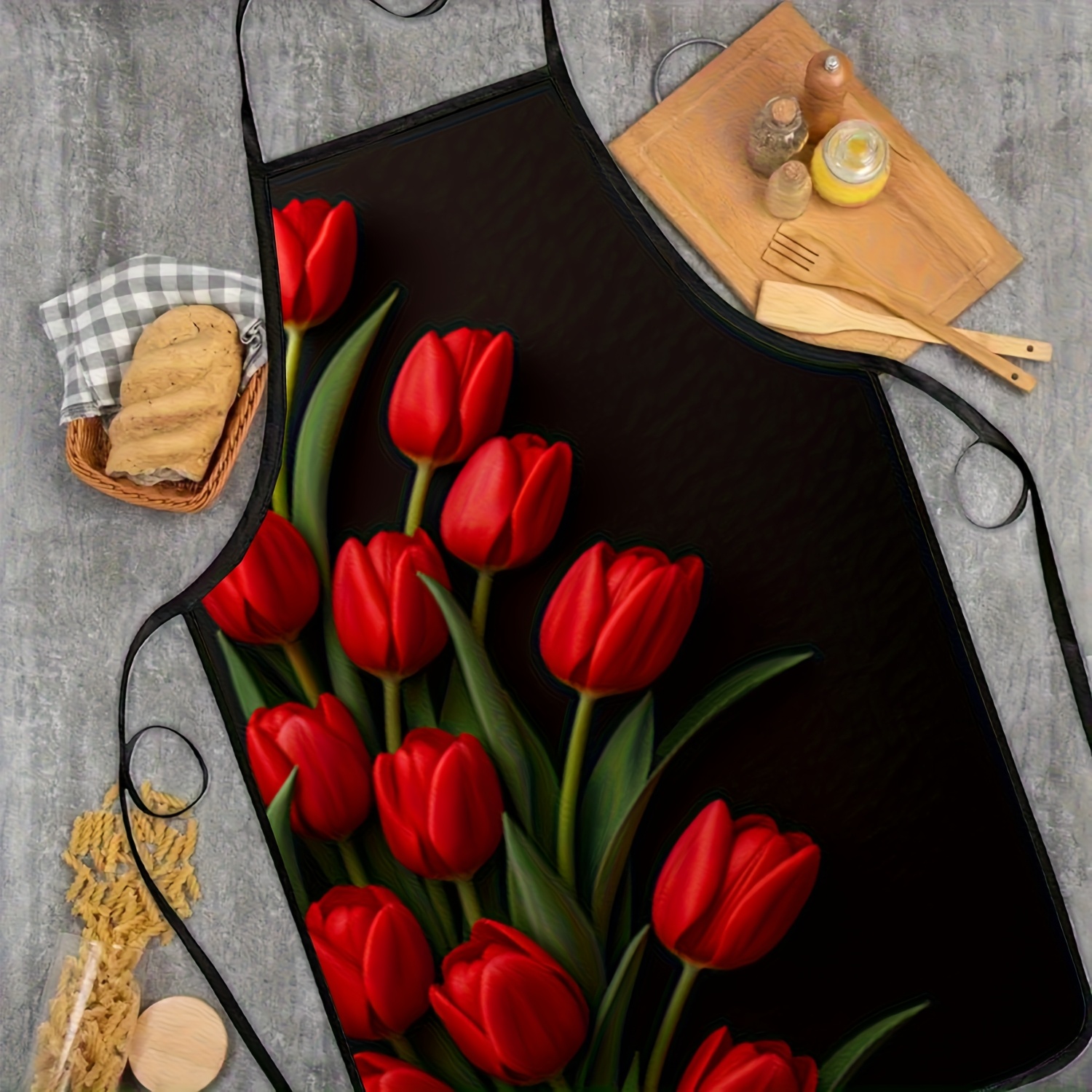 1pc Red Tulip Flower Apron Bla - огляд і ціна Kitchen Baking Background