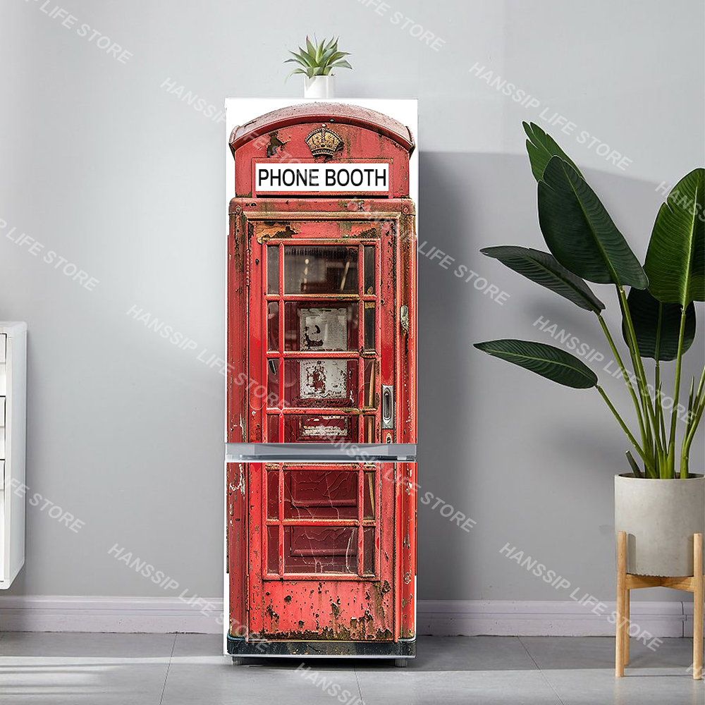 Retro Phone Booth Printed Refr - огляд і ціна Kitchen Baking Cabinet