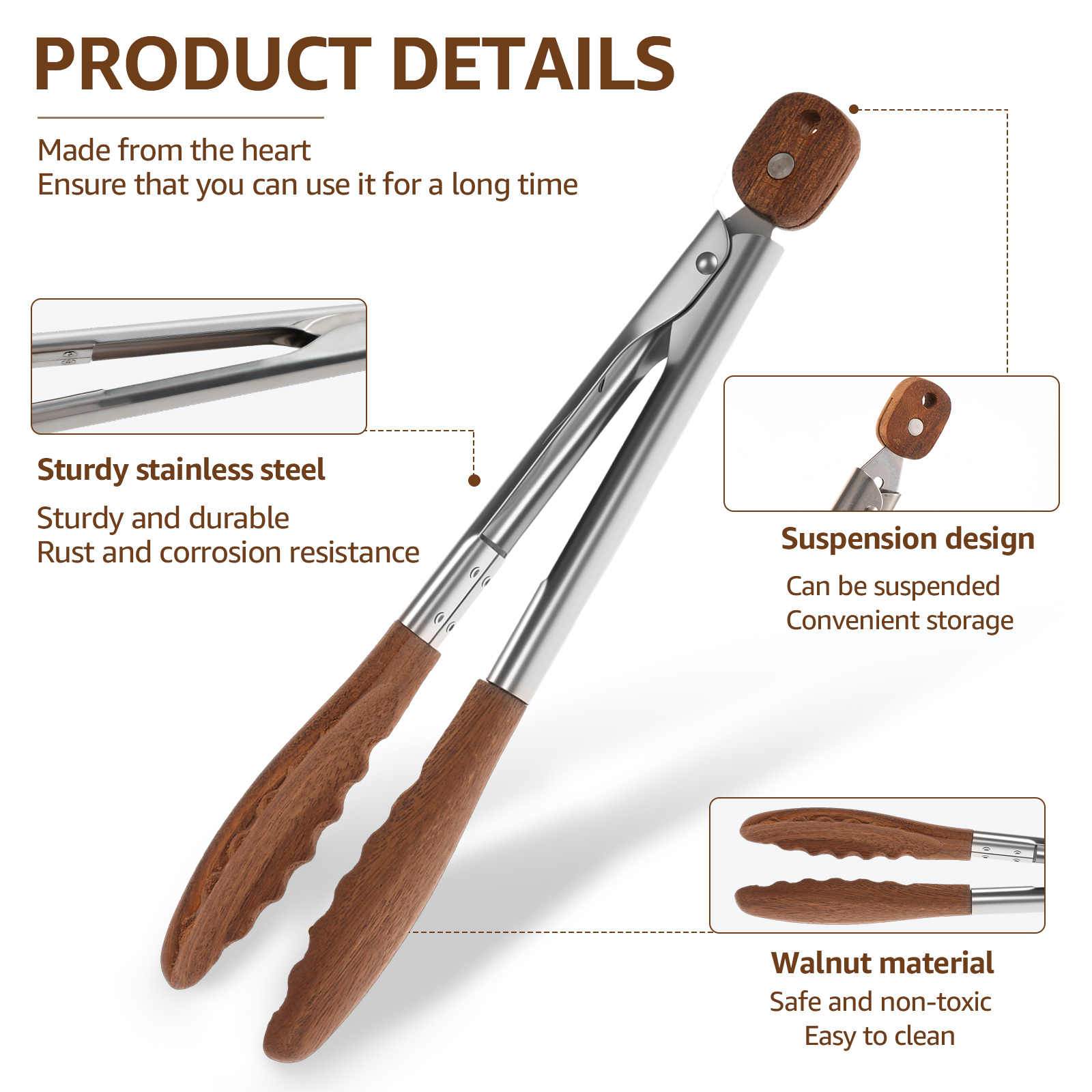 2/3 Pcs Food Tongs Walnut Wood - огляд і ціна Kitchen Baking Store